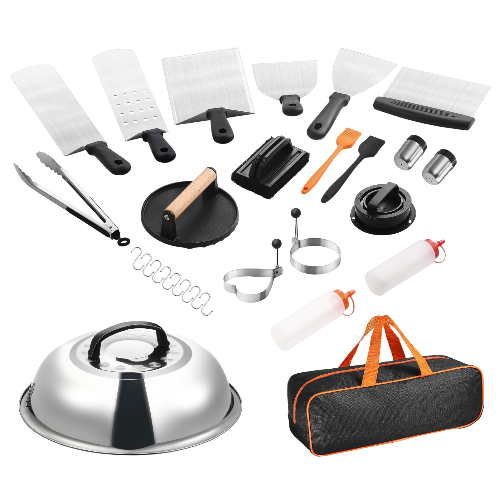 28PCS Griddle Accessories Kit Flat Top Grill Spatula BBQ Tools Stainless Steel_voghion.com